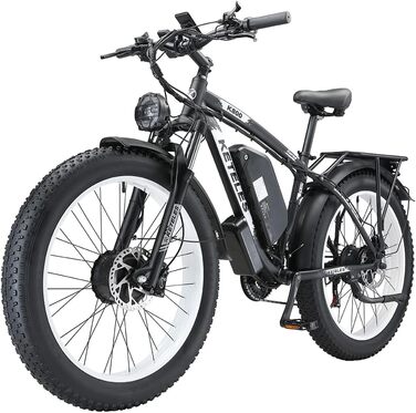 Електричний велосипед KETELES e-bike 26', 4.0 жирна шина, літієва батарея 48В 23Ач, подвійний двигун, гідравлічні дискові гальма, 21-швидкісний, всюдихідний електронний велосипед для дорослих чоловіків жінок білого кольору