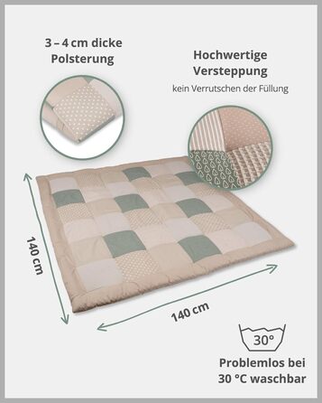 Повзуча ковдра для дитини 120x120 см, 100 матеріали Oeko-TEX, виготовлена в ЄС, товста та м'яка підкладка, - ідеально підходить як дитяча ковдра та ігрова ковдра для дитини (Bltterzauber, 140 x 140 см)