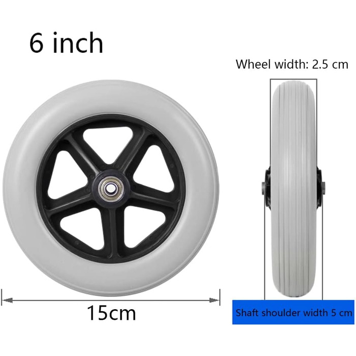 Замінні колеса для інвалідного візка, переднє колесо для інвалідних візків, аксесуари для роликів, сіра суцільна шина з ПВХ/B/6 дюйма вузька