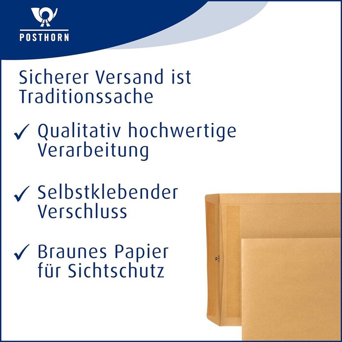 Поштовий пакет POSTHORN B4 (250 шт. ), самоклеючі поштові пакети без вікна, коричневі поштові пакети для щоденної кореспонденції, ділової пошти та Co., 353 x 250 мм, 110 г/м коричневий / самоклеючі