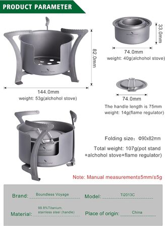 Міні титанова спиртова піч Спиртовий обігрівач Кемпінговий дров'яний пальник з підставкою Піч для піших прогулянок Піч для рюкзаків Туристична піч Туристична плита Виживання Трекінг Туристичні аксесуари Ti2013c Спиртовий обігрівач та підставка Набір
