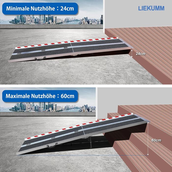 Пандус для інвалідного візка LIEKUMM 243CM, до 300 кг, нековзний алюмінієвий пандус, з опорними ніжками, пандус для сходинок, сходів, відкривання дверей