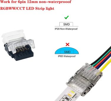 Набір 6-контактних світлодіодних швидких роз'ємів ENQIMAOYI для набору світлодіодних стрічок шириною 12 мм SMD 5050 RGBWW