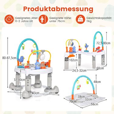 Ходунки для немовлят DREAMADE 3 в 1, ігрова ковдра та ігровий столик для немовлят, 3-ступінчастий регульований по висоті стрибун з сидінням, що обертається на 360, стіл для занять з 4 колесами, для дітей 0-24 місяців