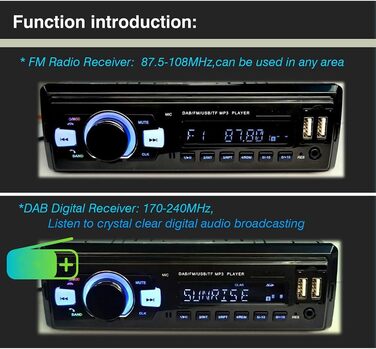 Стереорадіо, цифровий радіоприймач, з двома портами USB, цифровий РК-дисплей, RCA, FM, DAB, автомобільний динамік радіо, чорний
