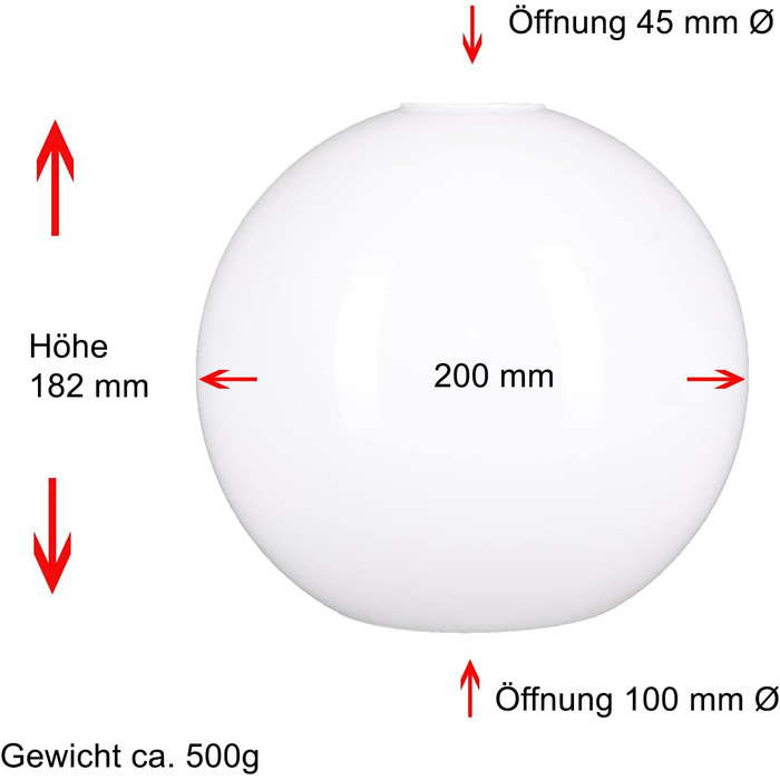 Сферичне скло Лампа Заміна скла Біле Матове Ø 200 мм E27 Світиться Скло Куля Скляний абажур