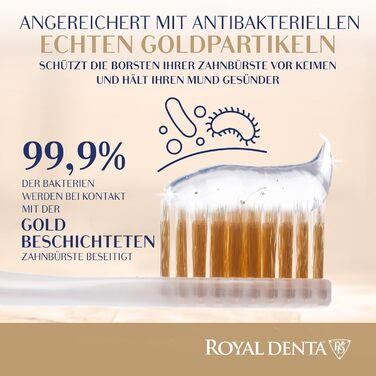 Зубні щітки Royal Denta Gold Medium 4 Pack - щетина подвійної довжини для чищення міжзубних проміжків, частинки золота проти бактерій, видалення зубного каменю, середньої міцності, багатобарвна