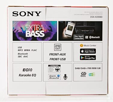 Автомобільна стереосистема Sony DSX-A510KIT DAB з антеною, подвійним роз'ємом Bluetooth, NFC, USB та AUX синє освітлення Гучний зв'язок, чорне радіо DAB з Bluetooth