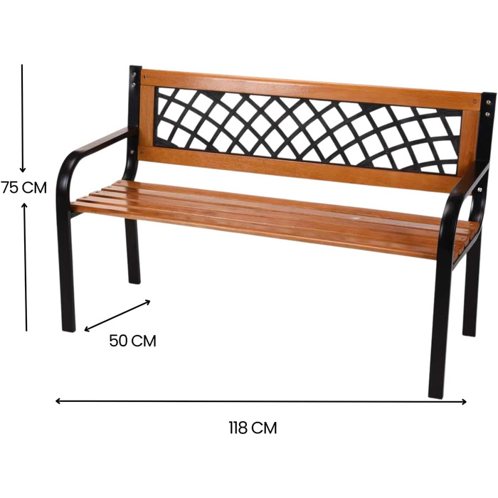 Міцна садова лавка - паркова лавка з дерева та металу для 2 осіб, розміри 118х50х75см 118 х 50 х 75см, 2trade