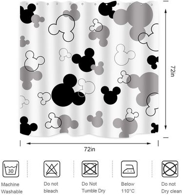 Шторка для душу з головою миші, чорно-біла, для дітей, мультфільми, мила тваринка, сіра, для ванної кімнати, прикраса для дому, водонепроникна поліефірна тканина, 183 x 183 см, з 12 гачками Mouse Head H182.9 x W182.9 см (упаковка 1)