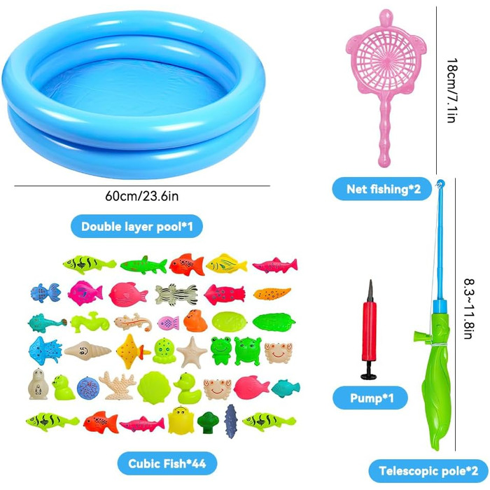 Іграшка для риболовлі YANGUN, іграшка для риболовлі 50PCS, гра про риболовлю для дітей з водою, магнітна гра для риболовлі для дітей, дитяча іграшка для купання Водна іграшка з круглим рибним ставком Риболовля Подарунок для дітей