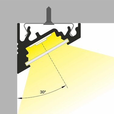 Кутовий світлодіодний кутовий профіль Alupona Алюмінієвий I 1м I Алюмінієвий внутрішній кутовий профіль для світлодіодних стрічок до 10 мм I Профіль світлодіодної поверхні анодований I набір зі світлодіодною рейкою, атласною кришкою, торцевими кришками та