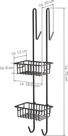 Поличка для душу, кошик для душу, поличка для ванної кімнати для підвішування - 2 кошики - 70 см (чорна)