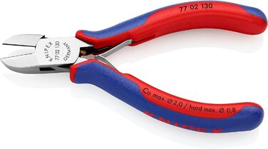 Діагональні кусачки Knipex Electronics з багатокомпонентними ручками 130 мм 77 02 130 Кругла головка, зі скосом 130 мм З багатокомпонентними ручками, червоний/синій