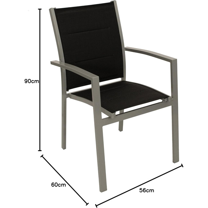 Садовий стілець DEGAMO Стілець-штабелер RIVERA, алюміній сріблясто-сірий текстильна тканина чорна з оббивкою, стійкий до погодних умов, вуличний, 4 шт.