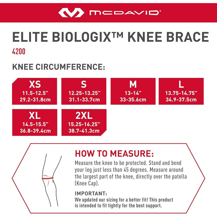 Колінний бандаж McDavid 4200 Bio-Logix Elite Unisex з суглобом - бічна підтримка хрестоподібних або колатеральних зв'язок, менісків, зв'язок, гіперекстензія, полегшення болю, відновлення, надійна підтримка колінного суглоба M Bio-Logix