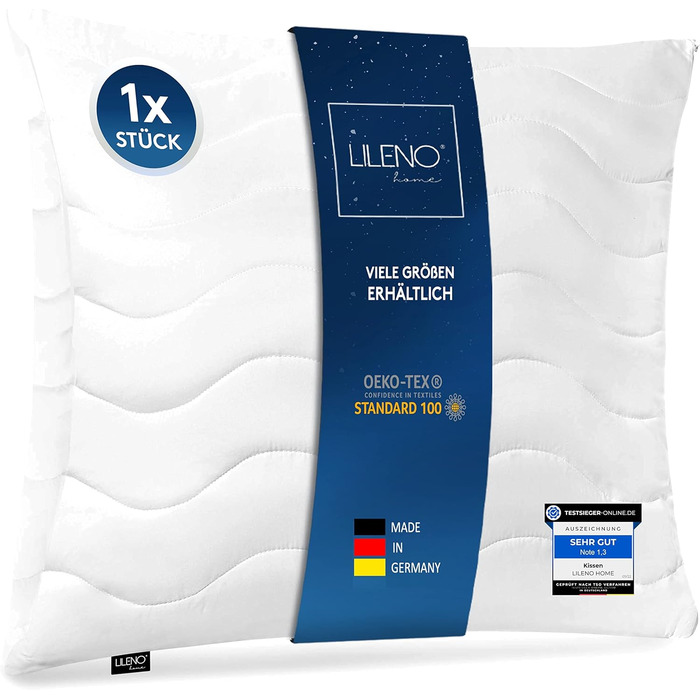 Подушка LILENO HOME 80x80 см HARD з наповнювачем подушки 1 200 г - Ліжко або декоративна подушка на блискавці для регулювання - Можна прати при температурі до 95 - Диванна подушка та декоративна подушка для дивана/ліжка (80 x 80 см PREMIUM (наповнювач 850