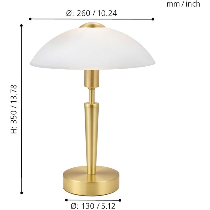 Настільна лампа EGLO Solo 1, настільна лампа з полум'ям 1, матеріал сталь, колір матова латунь, скло сатинований білий, цоколь E14, в т.ч. сенсорний диммер матова латунь