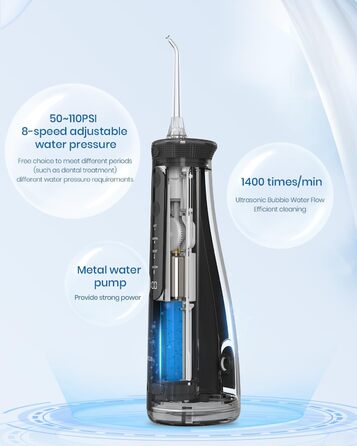 Іригатор для порожнини рота Акумуляторний Mornwell Water Flosser для зубів, 4 режими чищення 4 насадки Резервуар для води 260 мл Портативний іригатор для порожнини рота Interdental Cleaner для чищення BlackF32