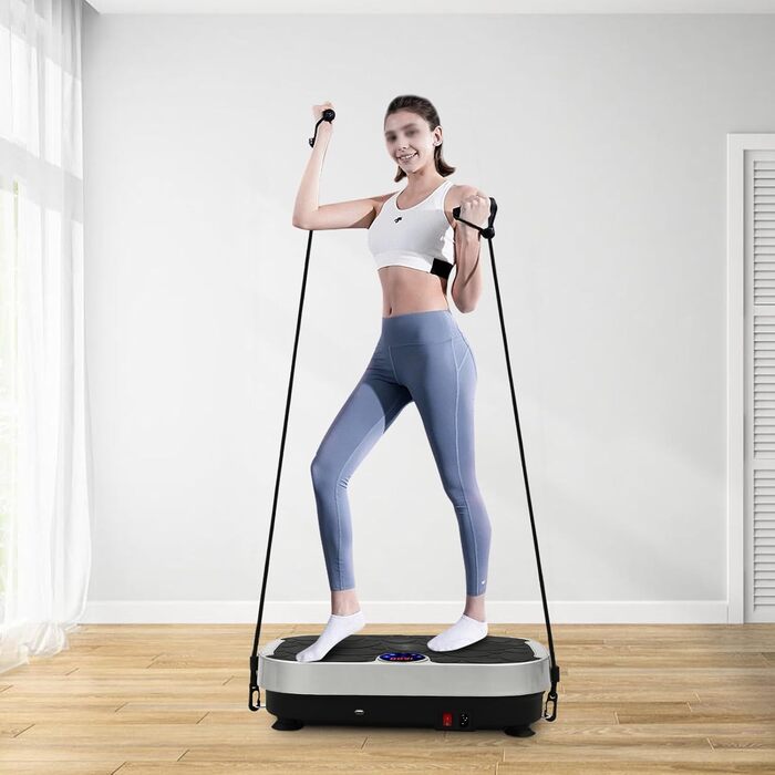 Фітнес-обладнання Mini Vibration Plate з пультом дистанційного керування Bluetooth Світлодіодний дисплей Сучасний дизайн у сріблястому кольорі 99 рівнів 3 зони тренувань вантажопідйомність 120 кг