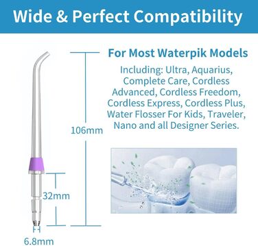 Змінні насадки для Waterpik Water Silk, Упаковка з 6 насадок і футлярів для зберігання Змінні медіатори Водяний Pik Аксесуари для кріплення Головки 6 класичних трубопровідних насадок