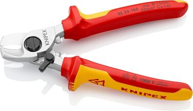 Кабельні ножиці Knipex з пружиною розкриття, хромовані, ізольовані багатокомпонентною оболонкою, випробувані VDE 165 мм 95 26 165 Одинарні