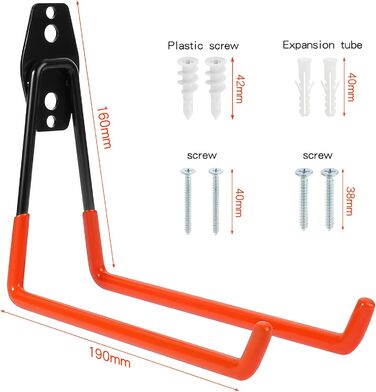 Настінний гачок Гараж Важкий гачок Настінний гачок Гумований гачок для гаража Гаражний настінний гачок для драбини Інструменти Стілець Шланг Велосипеди (помаранчевий), 4 шт.