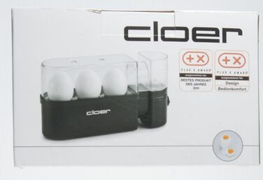 Яйцеварка Cloer 6020, до 3 яєць, знімна переноска для яєць, функція сервіровки, 300 Вт, пластик, чорний