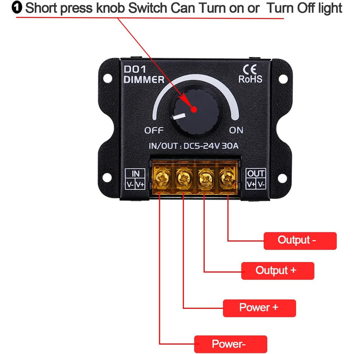 В 12 В 24 В 30 А радіочастотна світлодіодна стрічка Диммер ШІМ-контролер затемнення Бездротове керування або за допомогою кнопки для регулювання яскравості Підходить для світлодіодних стрічок Світлодіодний диммер, 5