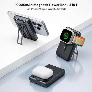 Бездротовий магнітний Powerbank 10000mAh з інтегрованим USB-C кабелем і підтримкою швидкої зарядки 20W PD