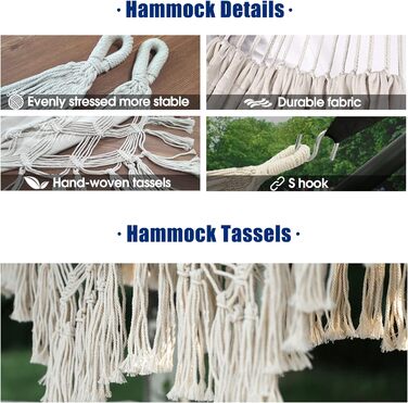 Гамак Anyoo Hammock Outdoor Tassels Гамак з ременями на дереві, зручний і дихаючий бавовняний гамак з сумкою для перенесення для патіо Балкон Двір Сад Білий