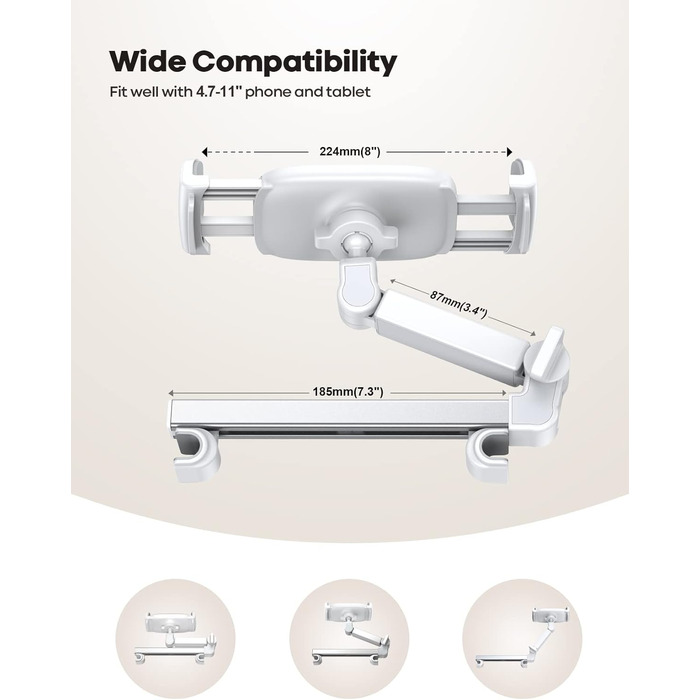 Тримач для планшета Lamicall автомобіль, Тримачі для планшетів Автомобіль - Розсувний автомобільний тримач для планшета Підголівник, Універсальний тримач підголівника планшета для iPad, смартфона, перемикача, Sumsung Tab і пристроїв 4,7-11 дюймів (оновлен