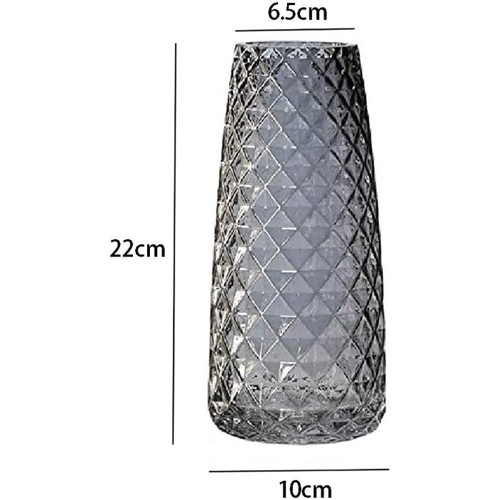 Скляна ваза для квітів, висота 22 см, сучасна, напівпрозора, сіра, для офісу, дому, столу, текстура ананаса