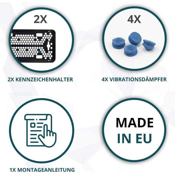 Тримач номерного знака EUROSNAP безрамковий чорний набір з 2 шт. для Австрії та Німеччини - включаючи інструкції зі збірки та вібродемпфер Austria чорний