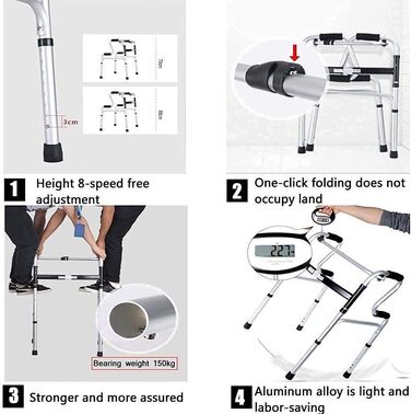 Рама для ходьби для літніх людей, розбірна, легка, портативна, допоміжні засоби для ходьби для людей похилого віку з обмеженими можливостями, регульовані по висоті, з душовим кріслом, роликом з 2 колесами wwyy