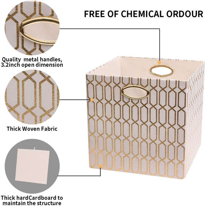 Складні кошики для зберігання Posprica - тканинні кубики для зберігання 33 x 33 см, кошик, контейнер, висувні ящики (4 шт. и, кремового кольору)