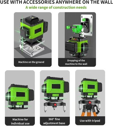 Багатофункціональний 4D 16-лінійний лазерний рівень Airmpa, поперечний лазерний з акумуляторами 2х4000 мАг, зелений лазерний рівень 360 рівень 3 самовирівнювання (зелений)