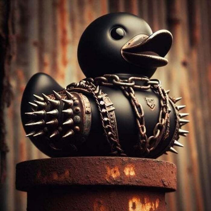 Статуя качки Duckieville Качки Сатани Gothic Punk Ducks Скульптура смоляної чорної рокерської качки Колекційна статуя смоляної качки Готична статуя качки Подарунок для любителів готики, 5 шт.