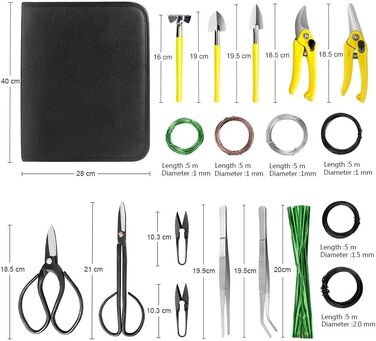 Інструменти для бонсай, 19 предметів для догляду за бонсай набір інструментів для бонсай з садовими ножицями, ножицями для бонсай, дротом для бонсай, пінцетом, садовими рукавичками - стартовий набір інструментів для бонсай для початківців