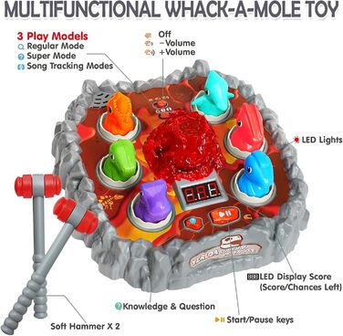 Гра Yerloa Whack для хлопчиків 3 4 5 років, Інтерактивна гра Whack Mole для малюків зі звуком і світлом, Навчальна іграшка Монтессорі від 3 років з 2 молоточками Подарунки для дівчаток Спрей