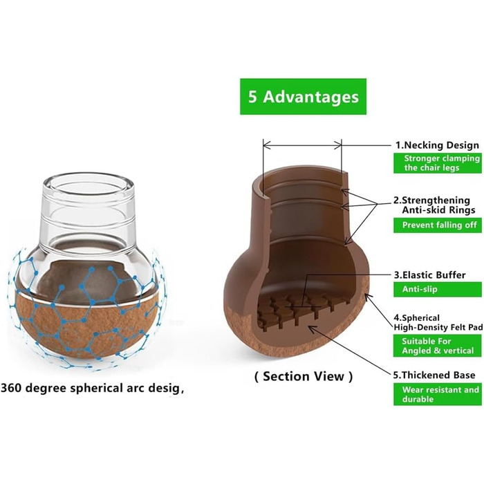 Захисні накладки на ніжки стільців для паркетної підлоги з повстяними ковзаннями для захисту ніжок стільців дерев'яних меблів, 24 шт. и, S