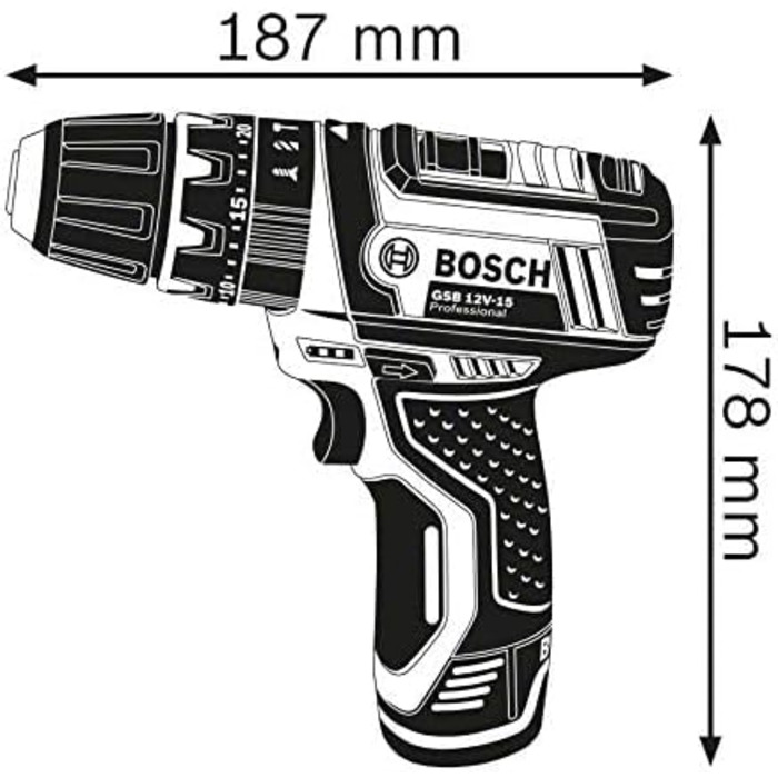 Акумуляторний комбінований дриль Bosch Professional 12V System GSB 12V-15 2x2.0 Ah у сумці