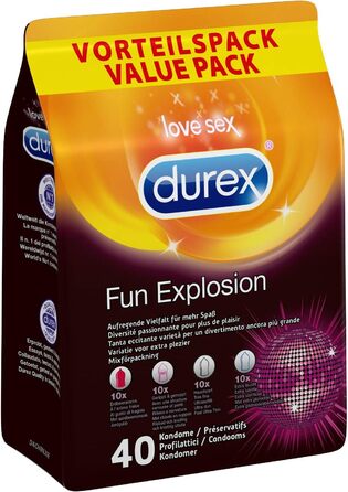 Презервативи Durex Fun Explosion - різні різновиди для захоплюючого різноманіття - Контрацепція, яка приносить задоволення - 40 оптових упаковок (1 x 40 шт. ) 40 шт. (1 упаковка)