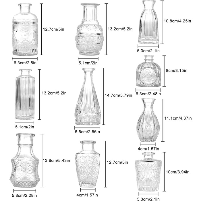 Маленькі скляні вази для прикраси столу міні-вази набір 10 шт. скляні вази квіткова ваза сучасні настільні вази весільні маленькі вази прикраси склянки для сухоцвітів скляні пляшки скляні пляшки прикраси пляшки