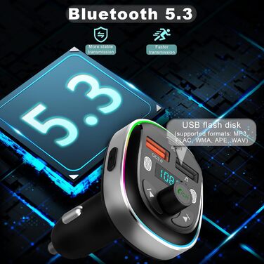 Передавач Автомобільний Bluetooth-адаптер - Адаптер Bluetooth Автомобіль V5.3, Радіо Музичний адаптер глибоких басів Автомобільний зарядний пристрій гучного зв'язку з двома портами USB PD 30W&QC 3.0 USB швидка зарядка