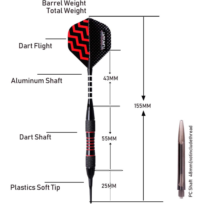 Дротики Turnart з пластиковим наконечником 9 шт. 18 грам з 50 додатковими наконечниками для дротиків 20 гумових кілець 27 польотів 9 PC Shafts Набір інструментів для електронного дротиків Golden