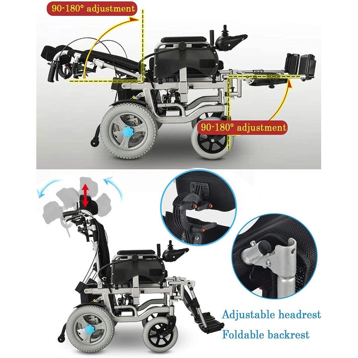 Інвалідні коляски розбірні електричні, портативні, розбірні, з регульованим кронштейном для педалі, високою спинкою та підголівником, електричний інвалідний візок, 12 Ач