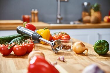 Ручний блендер Tefal HB6588 Quickchef Блендер 1000 Вт 20 безступінчастих швидкостей Функція Turbo 4 леза Powelix в т.ч. мірний стакан 0,8 л Нержавіюча сталь/чорний