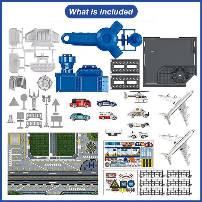 Літак іграшка для дітей з вертольотом, вантажівкою, літаком, знаками, пожежними машинами та аеропортом ігровий килимок, автостоянка ігровий набір подарунок для дітей 3 хлопчики дівчатка