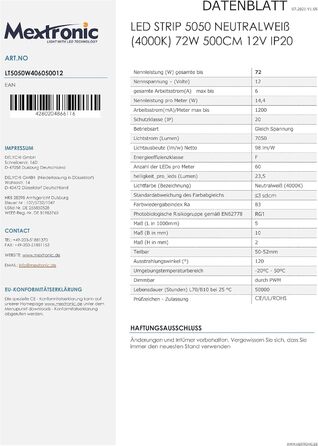 Світлодіодна стрічка Mextronic Світлодіодна стрічка 5050 нейтральна біла (4000K) 72Вт 500CM 12V IP20